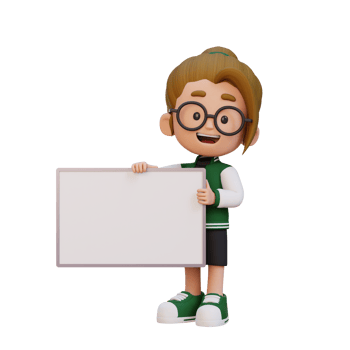 3D girl character holding a blank placard png
