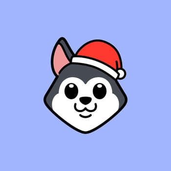 Siberian Husky or Alaskan Malamute Wearing Santa Hat Illustration vector