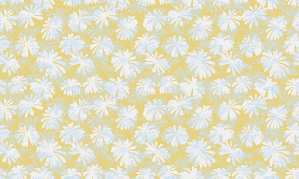 Seamless pattern with vector hand drawn silhouettes flowers. Abstract shape floral with textured on a yellow background print. Template for textile, fabric, fabric, wallpaper