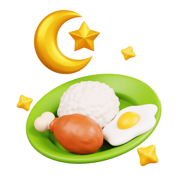 Food with crescent moon and star symbol isolated. Ramadan kareem Islamic element icon concept. 3D illustration png