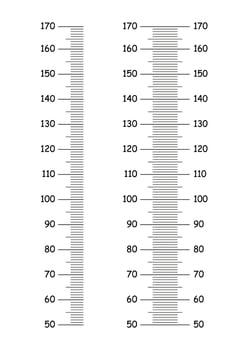 Height chart from 50 to 170 centimeters. Set of templates for wall growth sticker. Vector illustration. Meter wall or growth ruler.