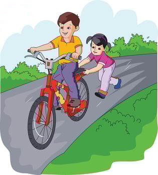 Boy Riding a Bicycle with Girl Vector Illustration