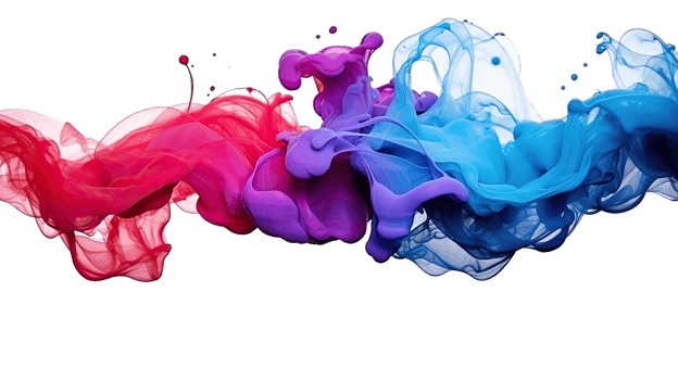 AI generated Colorful violet, orange, and blue marble splash ink expulsion create an transparent  background png