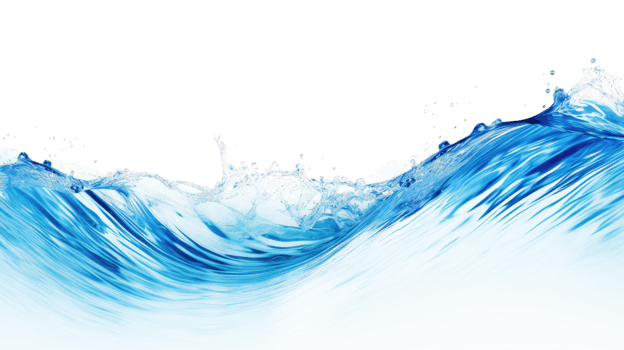 AI generated water waves with air bubbles and sunbeams on transparent background. png