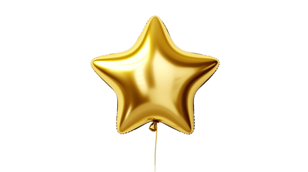 AI generated Gold foil balloon. Golden helium balloon star isolated on transparent background png