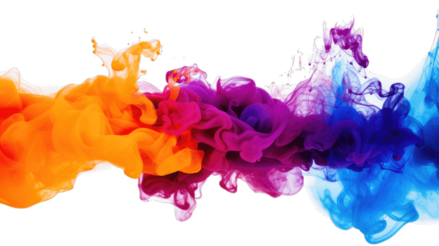 AI generated Colorful violet, orange, and blue marble splash ink expulsion create an transparent  background png