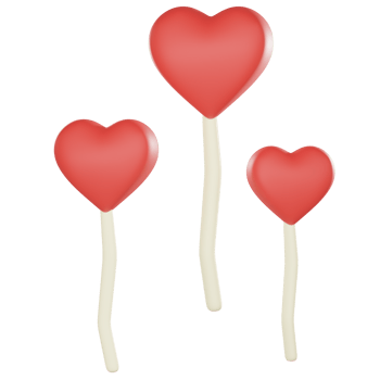 Three heart shaped lollipops on sticks on valentine concept png