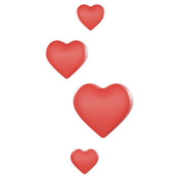 Four red hearts are floating in the air on valentine concept png