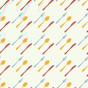 Cutlery icon seamless pattern. Fork, knife, spoon silhouettes and contours. texture for menu. Vector illustration in flat style.