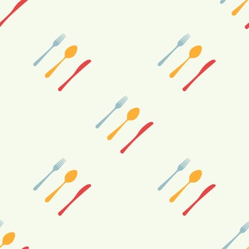 Cutlery icon seamless pattern. Fork, knife, spoon silhouettes and contours. texture for menu. Vector illustration in flat style.