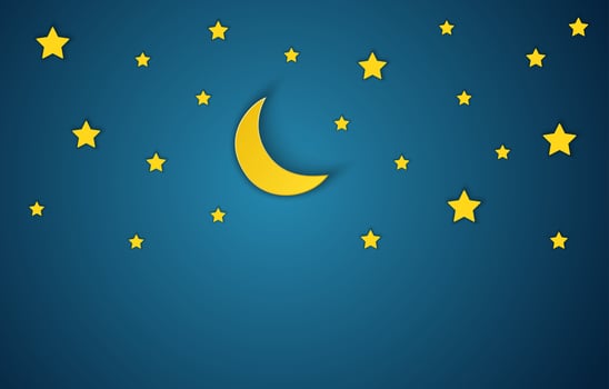 Paper art moon, stars in midnight. paper cut and craft style. vector, illustration. 3D abstract background. paper cut shapes. vector