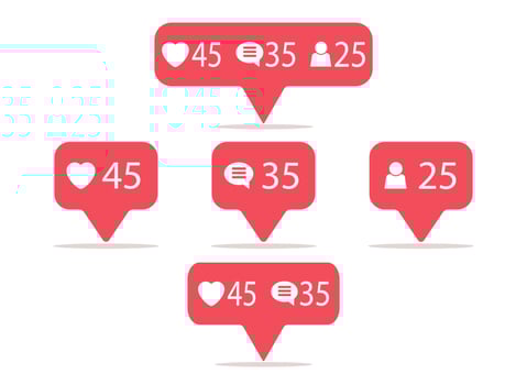 Symbols for social network. Notification icons social media Template heart, comment, request in friend. Vector illustration in flat style