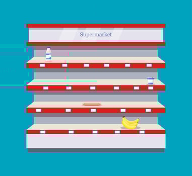 Shop, supermarket interior shelf with empty store shelves. Vector illustration in flat style