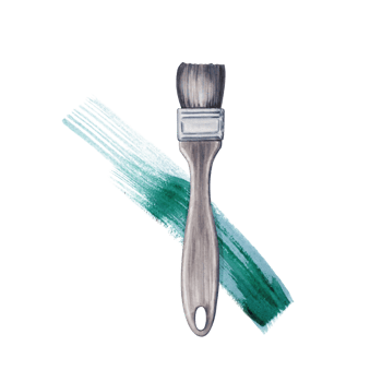 Stylish flat paint brush with emerald green brush stroke. Hand drawn watercolor illustration isolated on transparent background. World Art Day element for art classes, stores, flyers, ads, web designs png