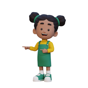 3D cute girl pointing hand to the side png