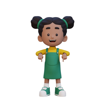 3D cute girl pointing hand to bottom png
