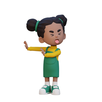 3D cute girl character rejection pose png