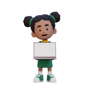 3D girl Character Holding and Presenting to a Laptop with Empty Screen png