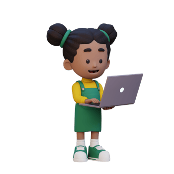 3D girl Character working on a Laptop png