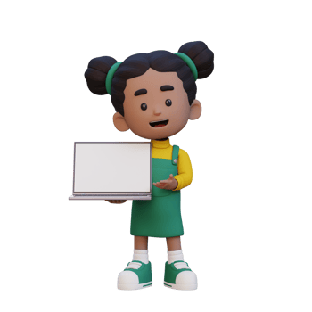 3D girl Character Holding and Presenting to a Laptop with Empty Screen png
