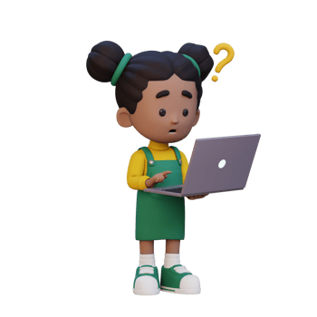 3D cute girl character confused on a laptop png