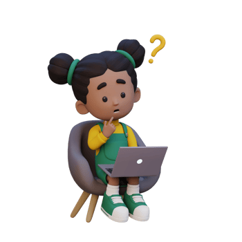 3D cute girl character confused on a laptop png