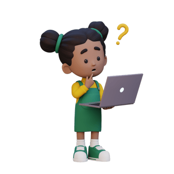 3D cute girl character confused on a laptop png