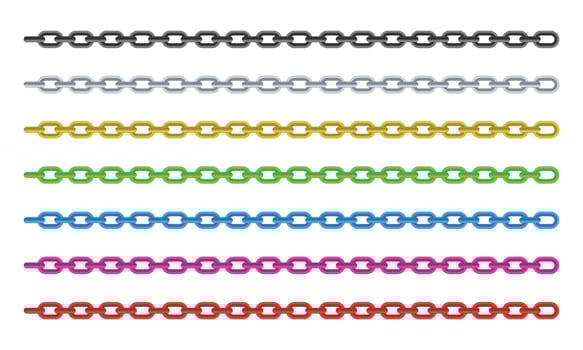 Vector steel chains horizontal realistic set on white