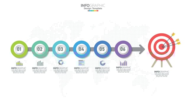 Timeline infographic vector with 6 steps can be used for workflow layout diagram annual report web design.