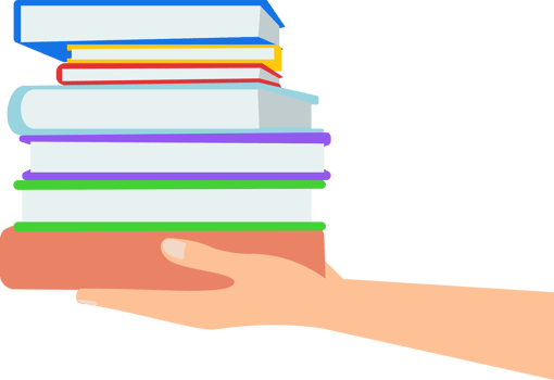 hands holding pile of books over png