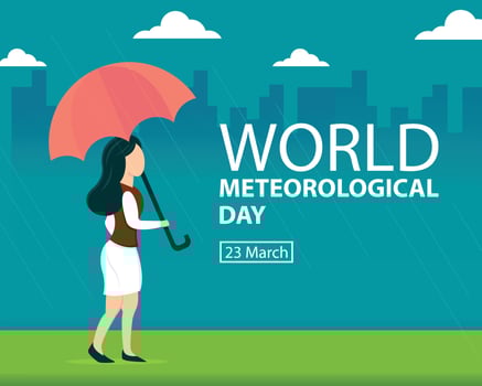 illustration vector graphic of a woman uses an umbrella in the wind and rain, perfect for international day, world meteorological day, celebrate, greeting card, etc.