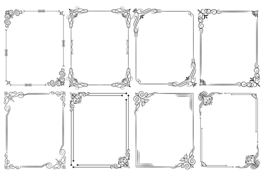 Set of Decorative vintage corner shape frames and borders. floral ornamental frame. Calligraphic frame and page decoration. Vector illustration