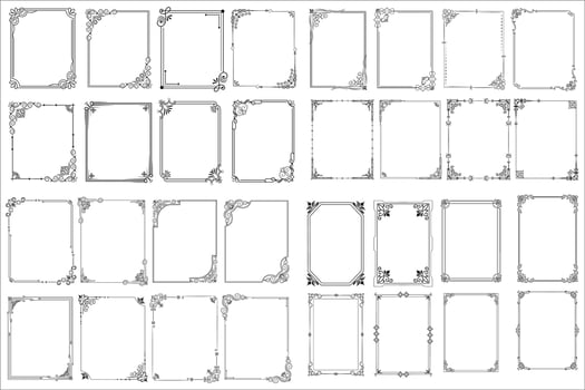 Set of Decorative vintage corner shape frames and borders. floral ornamental frame. Calligraphic frame and page decoration. Vector illustration