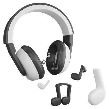 Listen to music by headphones clipart flat design icon isolated on transparent background, 3D render entertainment and music concept png