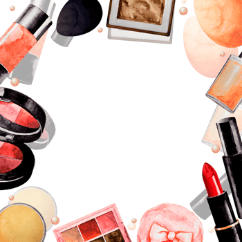 Square frame of Makeup. Watercolor. Beige Cosmetics elements for banner or text. png