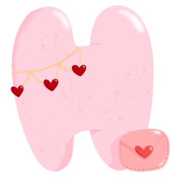 Cute hand drawn alphabet letter H with heart of Valentine day concept PNG