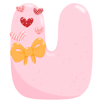 Cute hand drawn alphabet letter U with heart of Valentine day concept PNG