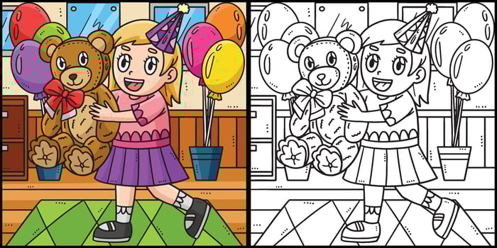 Birthday Girl Holding Teddy Bear Illustration vector