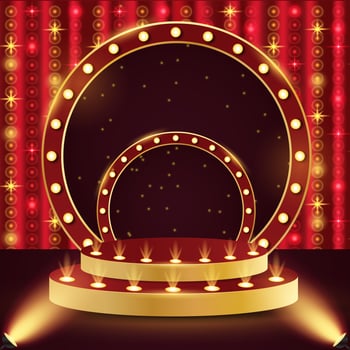Podium. 3d retro podium for show, award, theatre, circus, cinema. Scene, pedestal, stage, studio or room. vector