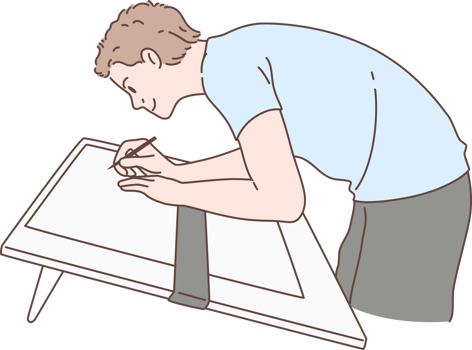 Architech engineer character drawing blueprint engineer inspection in workplace. Hand drawn style. png
