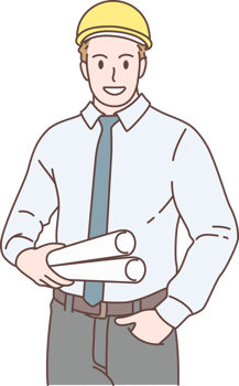 Architech engineer character holding blueprint. Hand drawn style. png