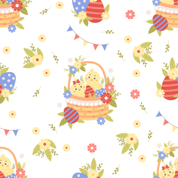 Seamless pattern with little chicks in Easter basket png