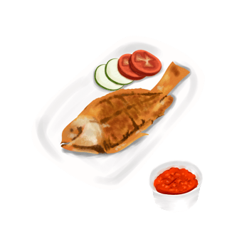 Fried fish in png transparent background Fried fish in png transparent background with vegetables