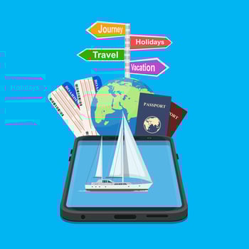 Online Holiday Travel Mobile App Concept. Suitable For Wallpaper, Banner, Background, signpost vacation, travel, journey, holidays. Vector illustration in flat style