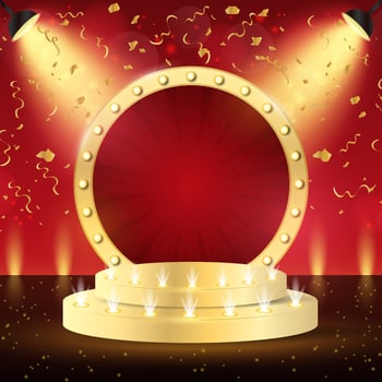 Podium. 3d retro podium for show, award, theatre, circus, cinema. Scene, pedestal, stage, studio or room. vector