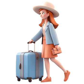 AI generated Traveling woman carrying a suitcase, 3d design. Suitable for vacation and traveling png