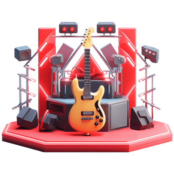 AI generated Music stage with guitar elements, 3d design. Suitable for music events and hobbies png