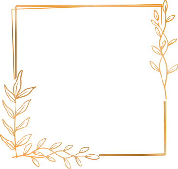 Elegant gold square floral frame with hand drawn leaves and flowers for wedding invitation png