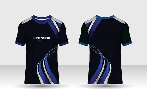 Sports jersey t shirt design concept vector template, Raglan Round neck tees football jersey concept with front and back view for Cricket, soccer, Volleyball, Rugby, tennis and badminton uniform