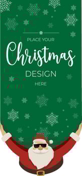 Colorful bright Christmas greeting card. Cool Santa Claus with glasses and a huge bag delivering gifts. Template for your text or design. Merry Christmas and Happy New Year. vector